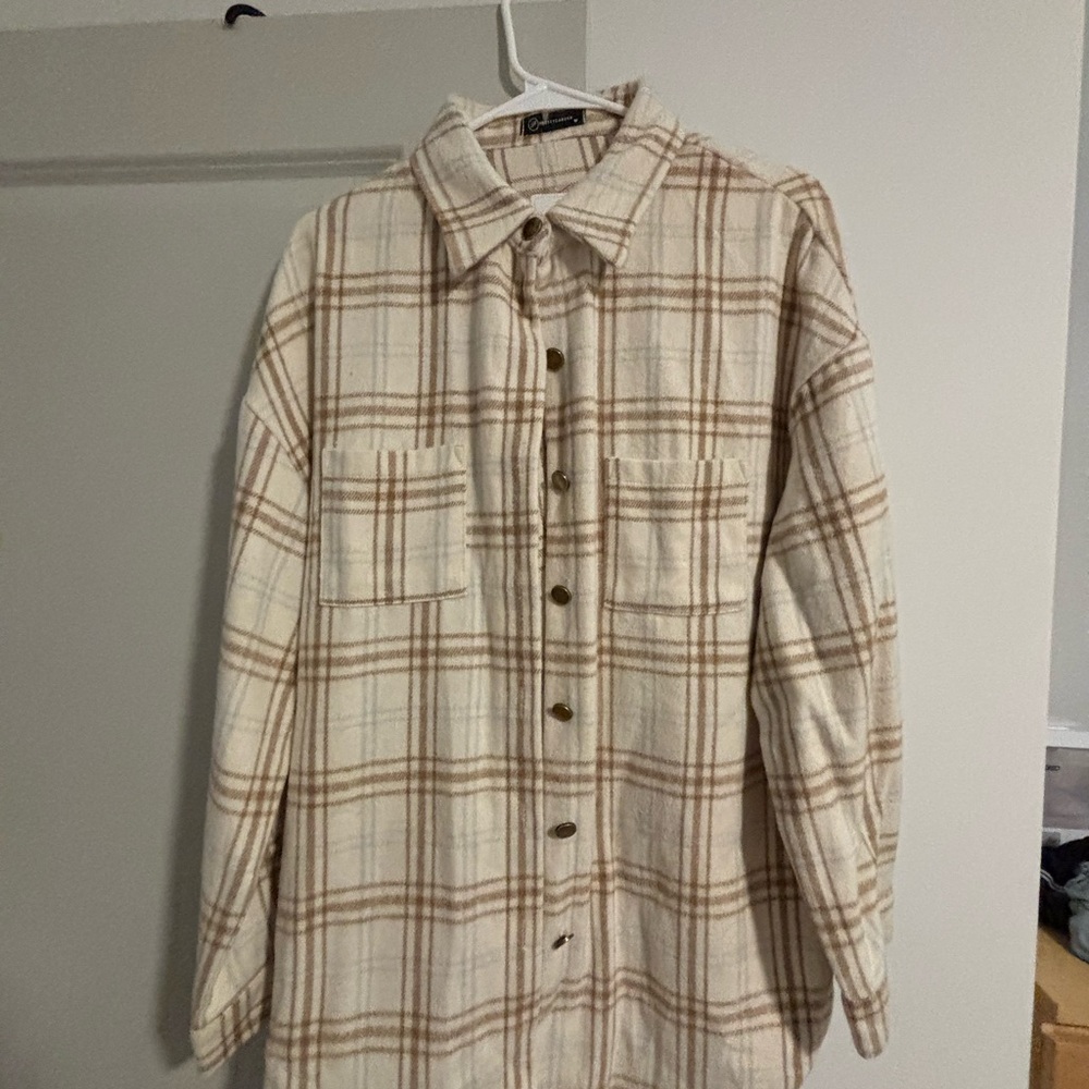 Plaid Utility Jacket in Cream and Brown